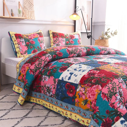 Vintage Floral Reversible Cotton Quilt Set
