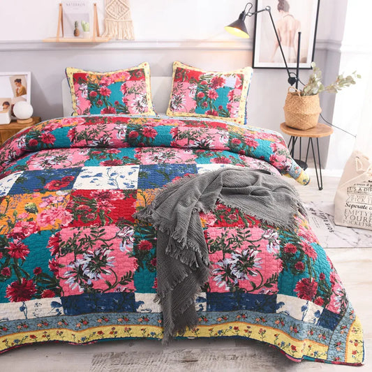 Vintage Floral Reversible Cotton Quilt Set