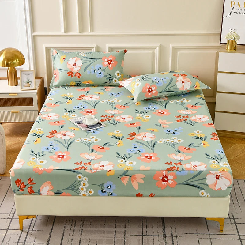 Elegant Botanical Reactive Print Fitted Sheet