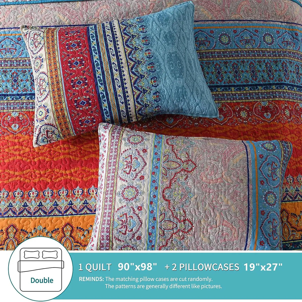 Reversible Bohemian Cotton Quilt Set