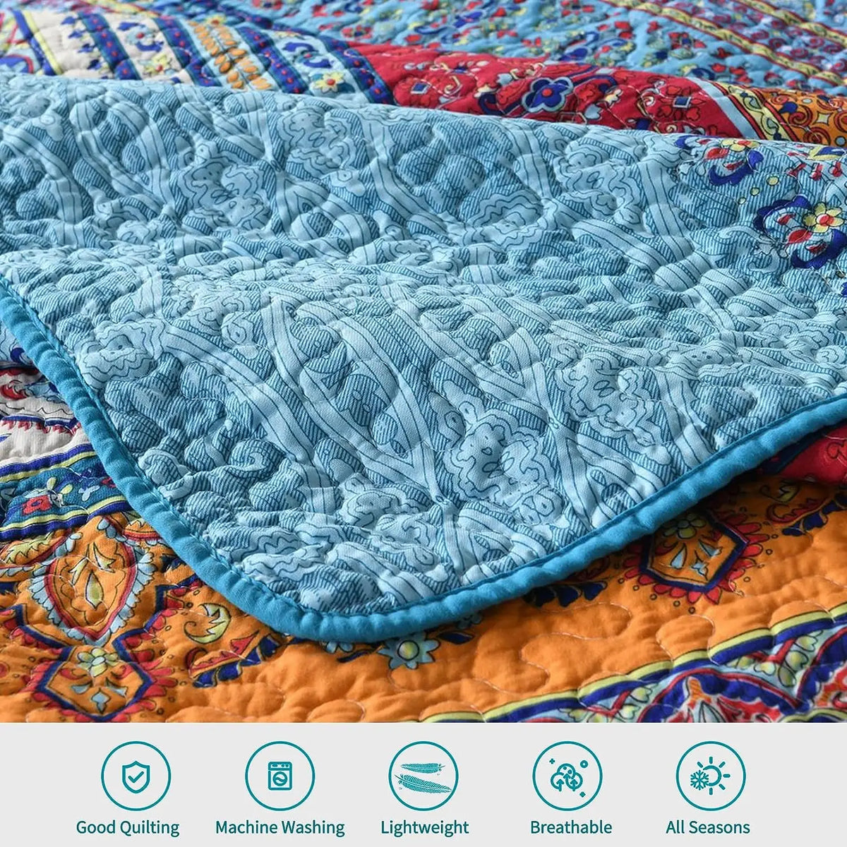 Reversible Bohemian Cotton Quilt Set