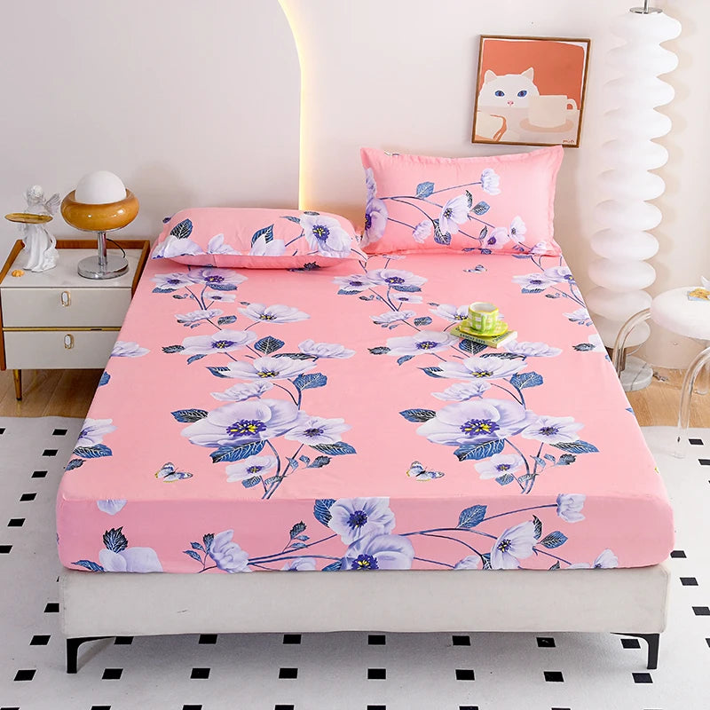 Elegant Botanical Reactive Print Fitted Sheet