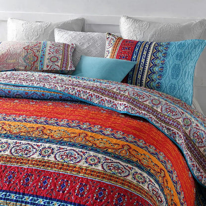 Reversible Bohemian Cotton Quilt Set