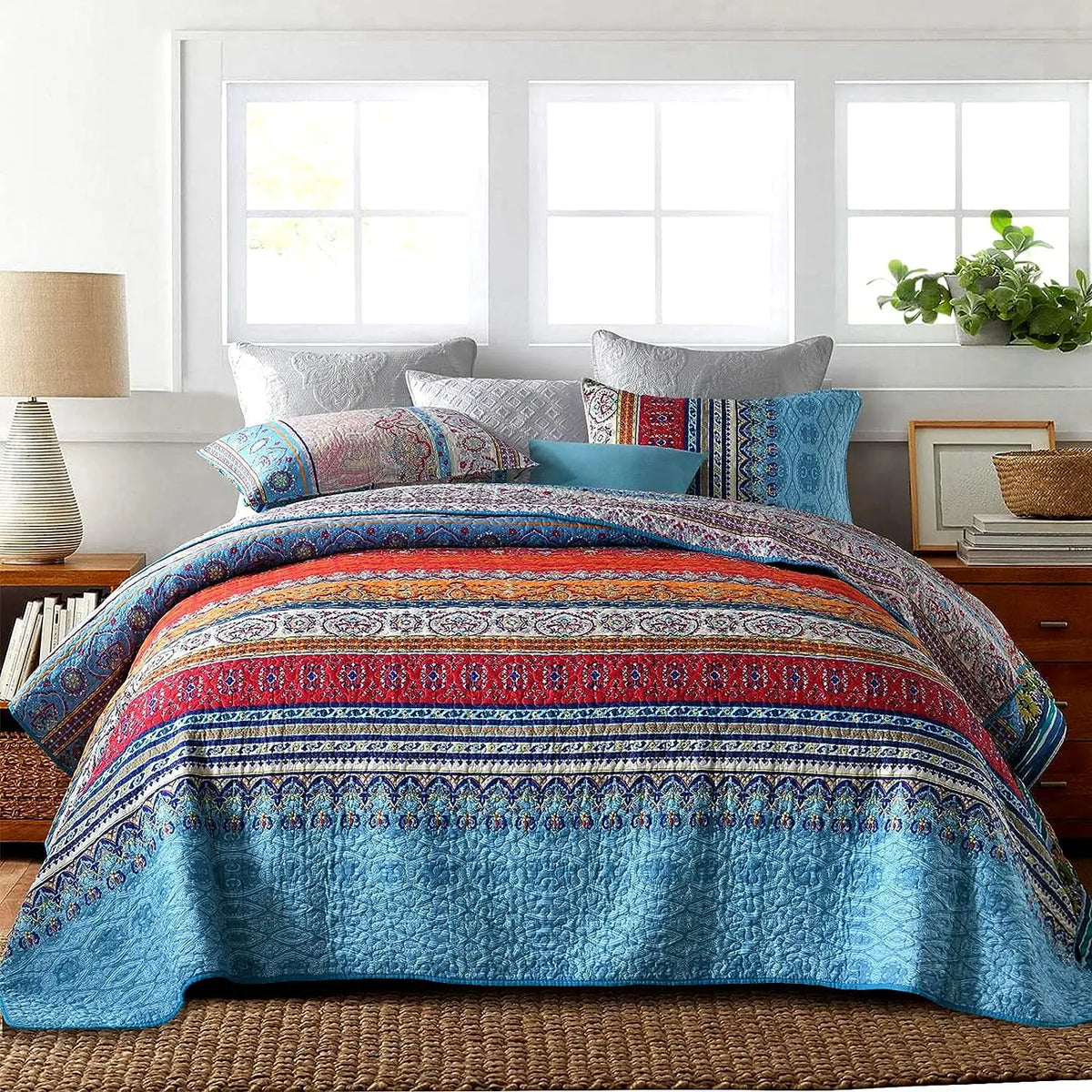 Reversible Bohemian Cotton Quilt Set