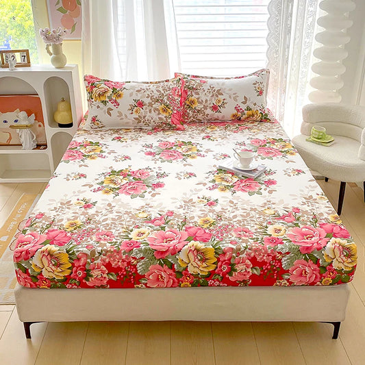 Elegant Botanical Reactive Print Fitted Sheet